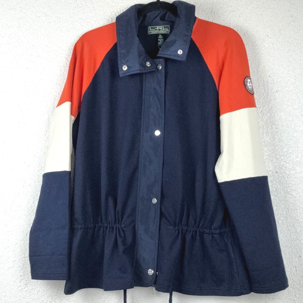 Lauren Ralph Lauren Navy Colorblock Jacket - XL - Active Zip Snap Sporty Preppy